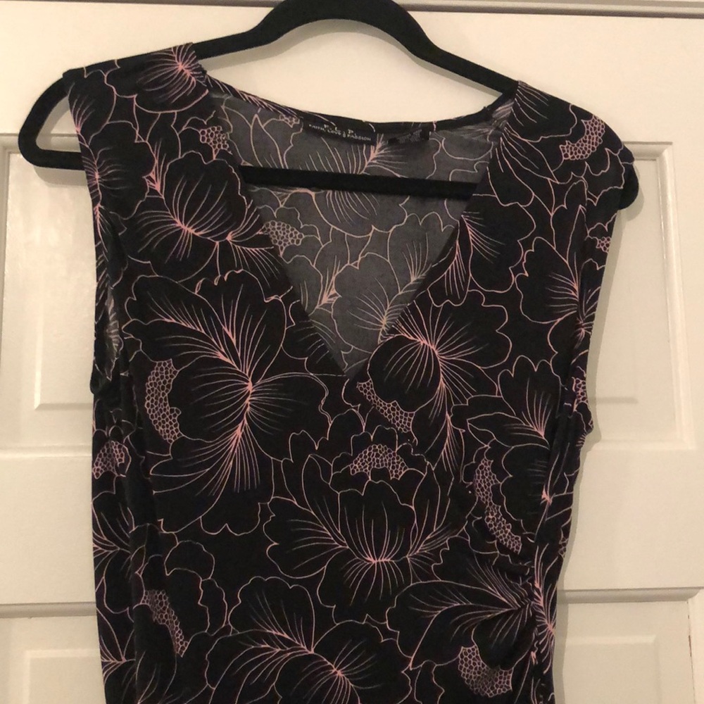 Black and pink calf length dress.